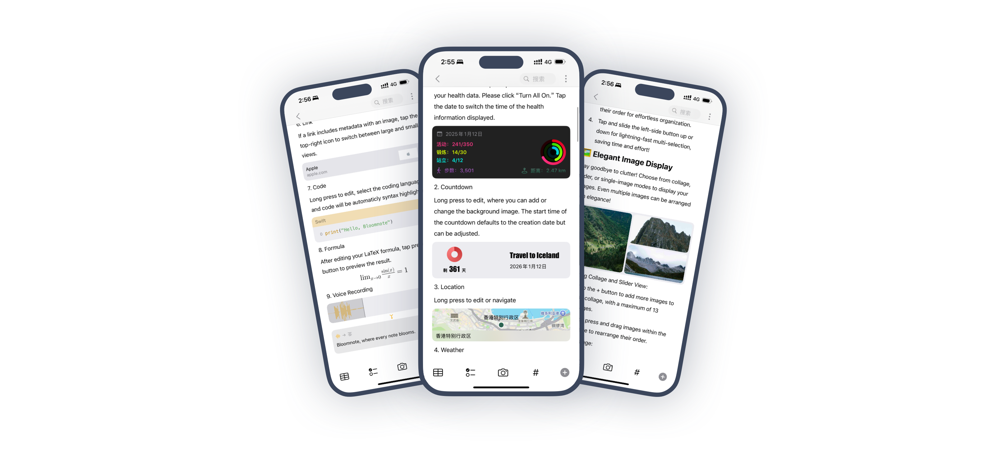 Bloomnote app interface showcase for iPhone